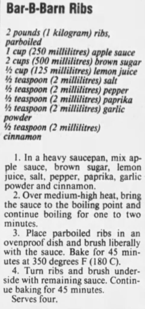 Montreal Gazette Bar B Barn Spareibs Recipe